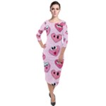 Emoji Heart Quarter Sleeve Midi Velour Bodycon Dress