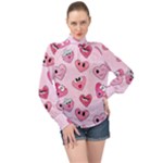 Emoji Heart High Neck Long Sleeve Chiffon Top