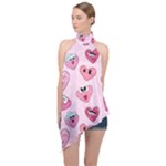 Emoji Heart Halter Asymmetric Satin Top