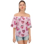 Emoji Heart Off Shoulder Short Sleeve Top