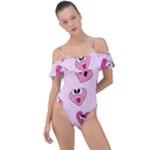 Emoji Heart Frill Detail One Piece Swimsuit