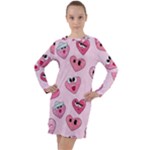 Emoji Heart Long Sleeve Hoodie Dress