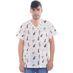 Cute Rabbit Men s V-Neck Scrub Top