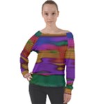 Puzzle Landscape In Beautiful Jigsaw Colors Off Shoulder Long Sleeve Velour Top