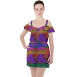 Puzzle Landscape In Beautiful Jigsaw Colors Ruffle Cut Out Chiffon Playsuit