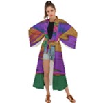 Puzzle Landscape In Beautiful Jigsaw Colors Maxi Kimono