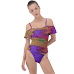 Puzzle Landscape In Beautiful Jigsaw Colors Frill Detail One Piece Swimsuit