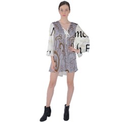 V-Neck Flare Sleeve Mini Dress 