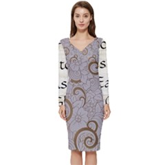 Long Sleeve V-Neck Bodycon Dress  