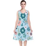 Flower V-Neck Midi Sleeveless Dress 