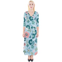 Quarter Sleeve Wrap Maxi Dress 