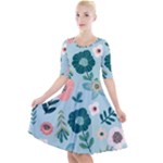 Flower Quarter Sleeve A-Line Dress