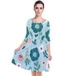 Flower Quarter Sleeve Waist Band Dress