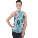 Flower Mock Neck Chiffon Sleeveless Top