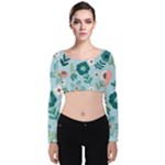 Flower Velvet Long Sleeve Crop Top