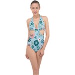 Flower Halter Front Plunge Swimsuit