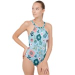 Flower High Neck One Piece Swimsuit