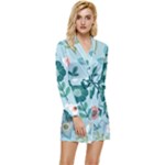 Flower Long Sleeve Satin Robe