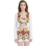 Zabaeleche Coat of Arm Velvet Wrap Crop Top and Shorts Set