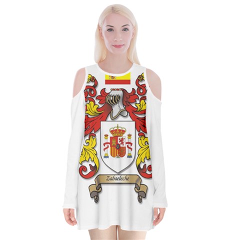 Zabaeleche Coat of Arm Velvet Long Sleeve Shoulder Cutout Dress from ArtsNow.com
