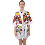 Zabaeleche Coat of Arm Half Sleeve Satin Kimono 