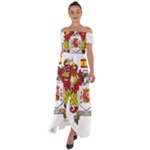 Zabaeleche Coat of Arm Off Shoulder Open Front Chiffon Dress