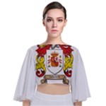 Zabaeleche Coat of Arm Tie Back Butterfly Sleeve Chiffon Top