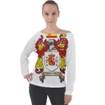 Zabaeleche Coat of Arm Off Shoulder Long Sleeve Velour Top
