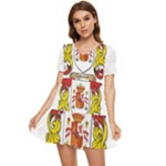 Zabaeleche Coat of Arm Tiered Short Sleeve Babydoll Dress