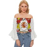 Zabaeleche Coat of Arm Off Shoulder Flutter Bell Sleeve Top