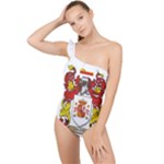 Zabaeleche Coat of Arm Frilly One Shoulder Swimsuit