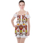 Zabaeleche Coat of Arm Ruffle Cut Out Chiffon Playsuit