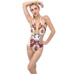 Zabaeleche Coat of Arm Plunging Cut Out Swimsuit