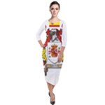 Zabaeleche Coat of Arm Quarter Sleeve Midi Velour Bodycon Dress