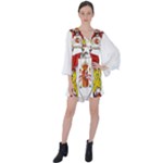 Zabaeleche Coat of Arm V-Neck Flare Sleeve Mini Dress