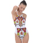 Zabaeleche Coat of Arm Plunge Cut Halter Swimsuit