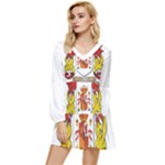Zabaeleche Coat of Arm Tiered Long Sleeve Mini Dress