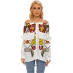 Zabaeleche Coat of Arm Off Shoulder Chiffon Pocket Shirt