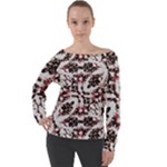 Texture Mosaic Abstract Design Off Shoulder Long Sleeve Velour Top