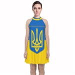 Flag of Ukraine with Coat of Arms Velvet Halter Neckline Dress 
