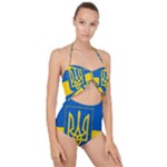 Flag of Ukraine with Coat of Arms Scallop Top Cut Out Swimsuit