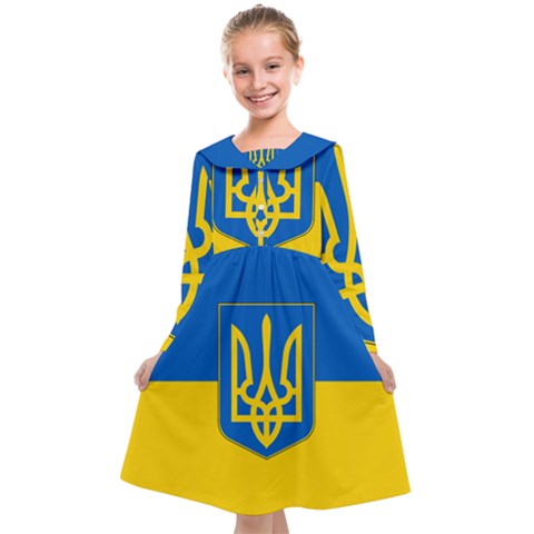 Flag of Ukraine with Coat of Arms Kids  Midi Sailor Dress from ArtsNow.com
