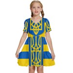 Flag Of Ukraine Coat Of Arms Kids  Short Sleeve Tiered Mini Dress