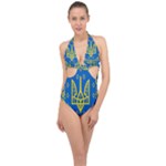 Coat of Arms of Ukraine, 1918-1920 Halter Front Plunge Swimsuit