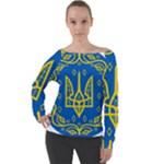 Coat of Arms of Ukraine, 1918-1920 Off Shoulder Long Sleeve Velour Top