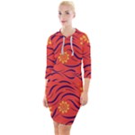 Folk flowers print Floral pattern Ethnic art Quarter Sleeve Hood Bodycon Dress