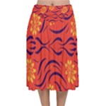 Folk flowers print Floral pattern Ethnic art Velvet Flared Midi Skirt