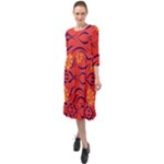 Folk flowers print Floral pattern Ethnic art Ruffle End Midi Chiffon Dress