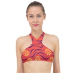 Folk flowers print Floral pattern Ethnic art High Neck Bikini Top