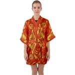 Folk flowers print Floral pattern Ethnic art Half Sleeve Satin Kimono 